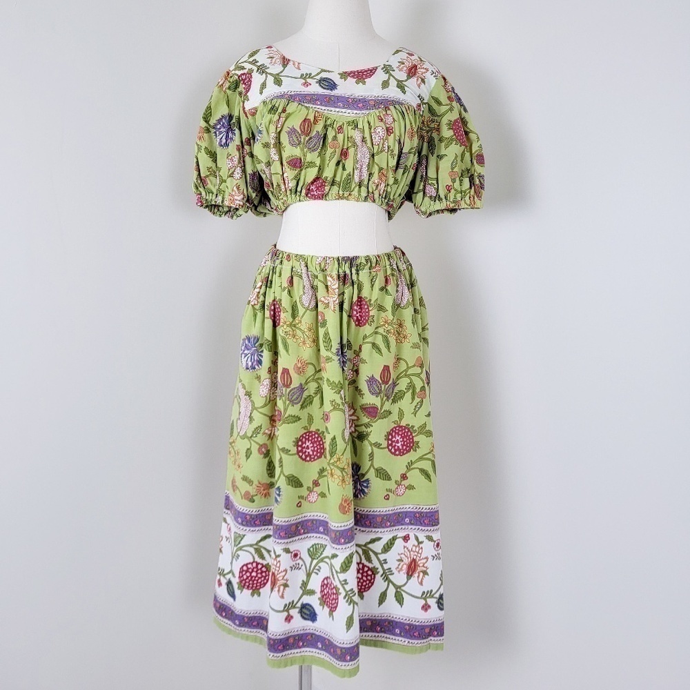Floral skirt set peasant milk maid top knee length a-line full skirt blouse - Picture 12 of 16